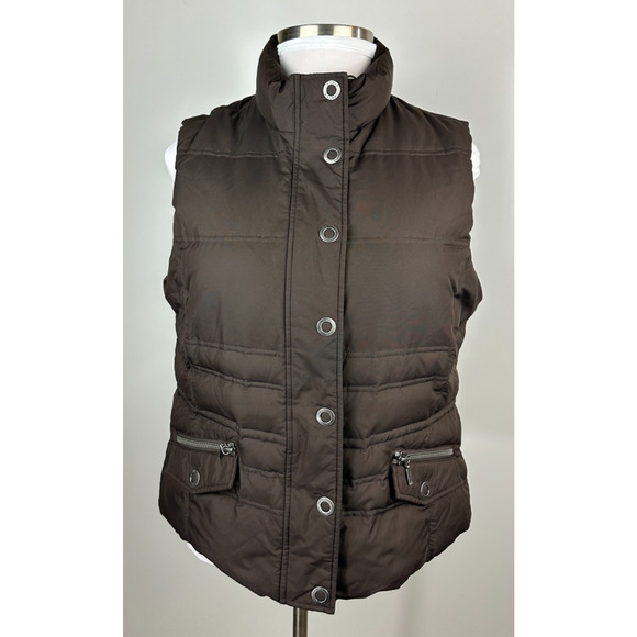 Eddie Bauer Goose Down Puffer Vest Women's XL Brown Quilted Snap Zip Pockets - Picture 8 of 8